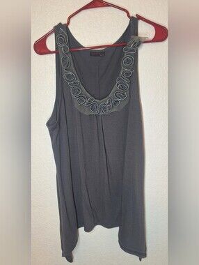🌟 Candy Rain Plus Beaded Rhinestone Neckline Swing Tank Top Charcoal Sz L